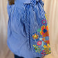 Feeling Festive Curvy Blue Stripe Embroidered 3/4 Sleeve Top