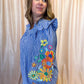 Feeling Festive Curvy Blue Stripe Embroidered 3/4 Sleeve Top