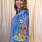 Feeling Festive Curvy Blue Stripe Embroidered 3/4 Sleeve Top