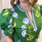 From Summer to Fall Curvy Green Floral Blouse
