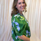 From Summer to Fall Curvy Green Floral Blouse