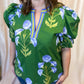 From Summer to Fall Curvy Green Floral Blouse