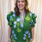 From Summer to Fall Curvy Green Floral Blouse