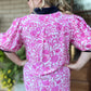 Glow Your Own Way Curvy Pink Floral Top with Navy Trim