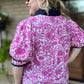 Glow Your Own Way Curvy Pink Floral Top with Navy Trim