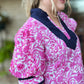 Glow Your Own Way Curvy Pink Floral Top with Navy Trim