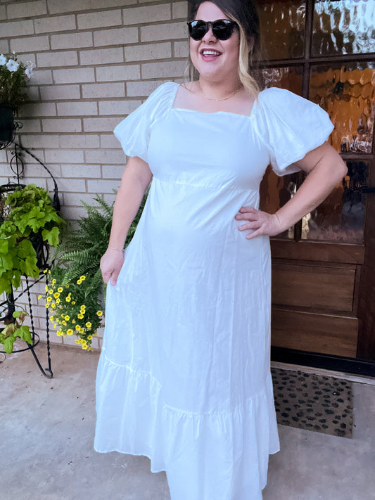 Going to the Chapel Plus-Size White Puff Sleeve Maxi Dress