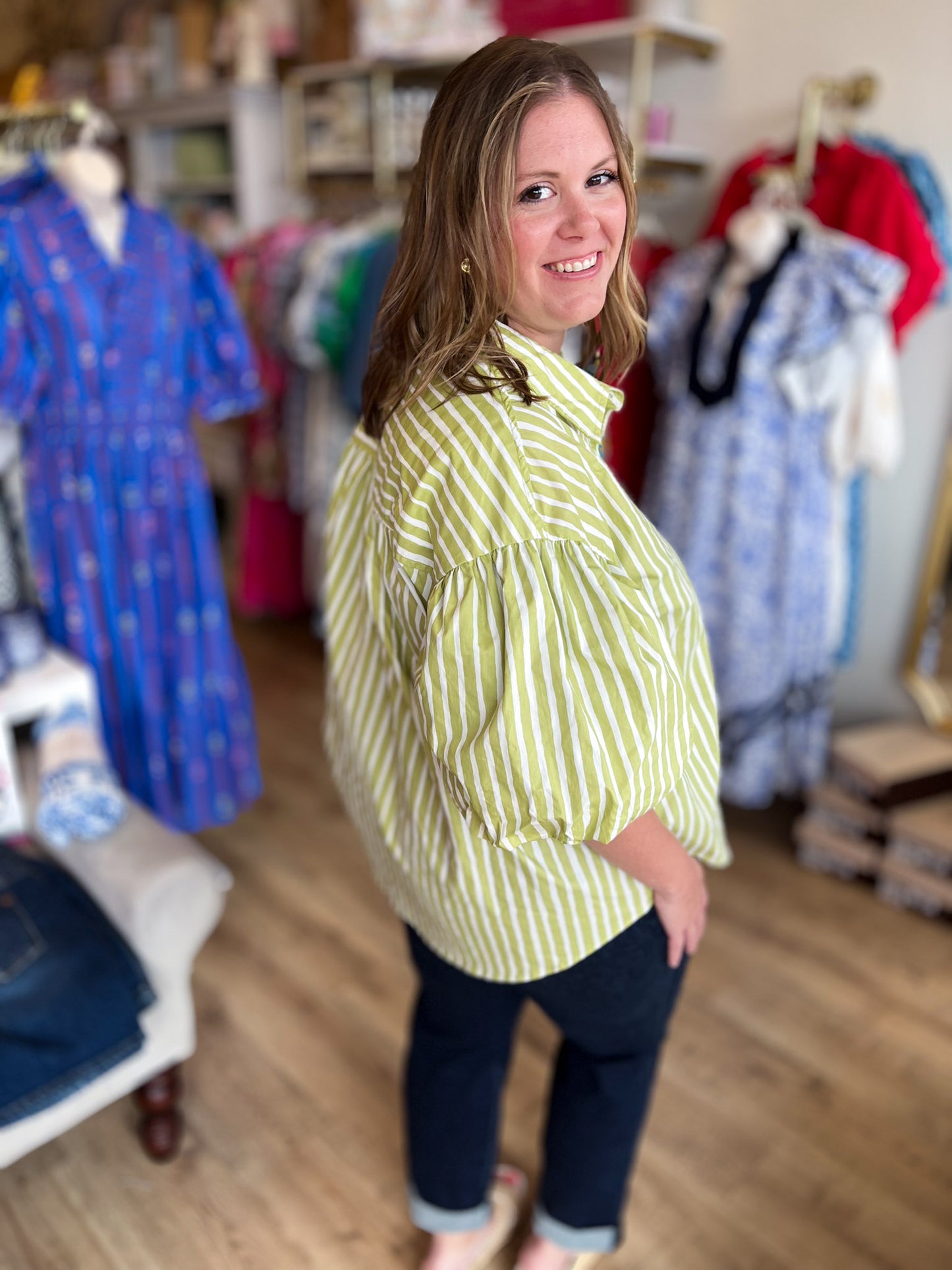 Hey There, Honeydew Plus-Size Green Stripe Top