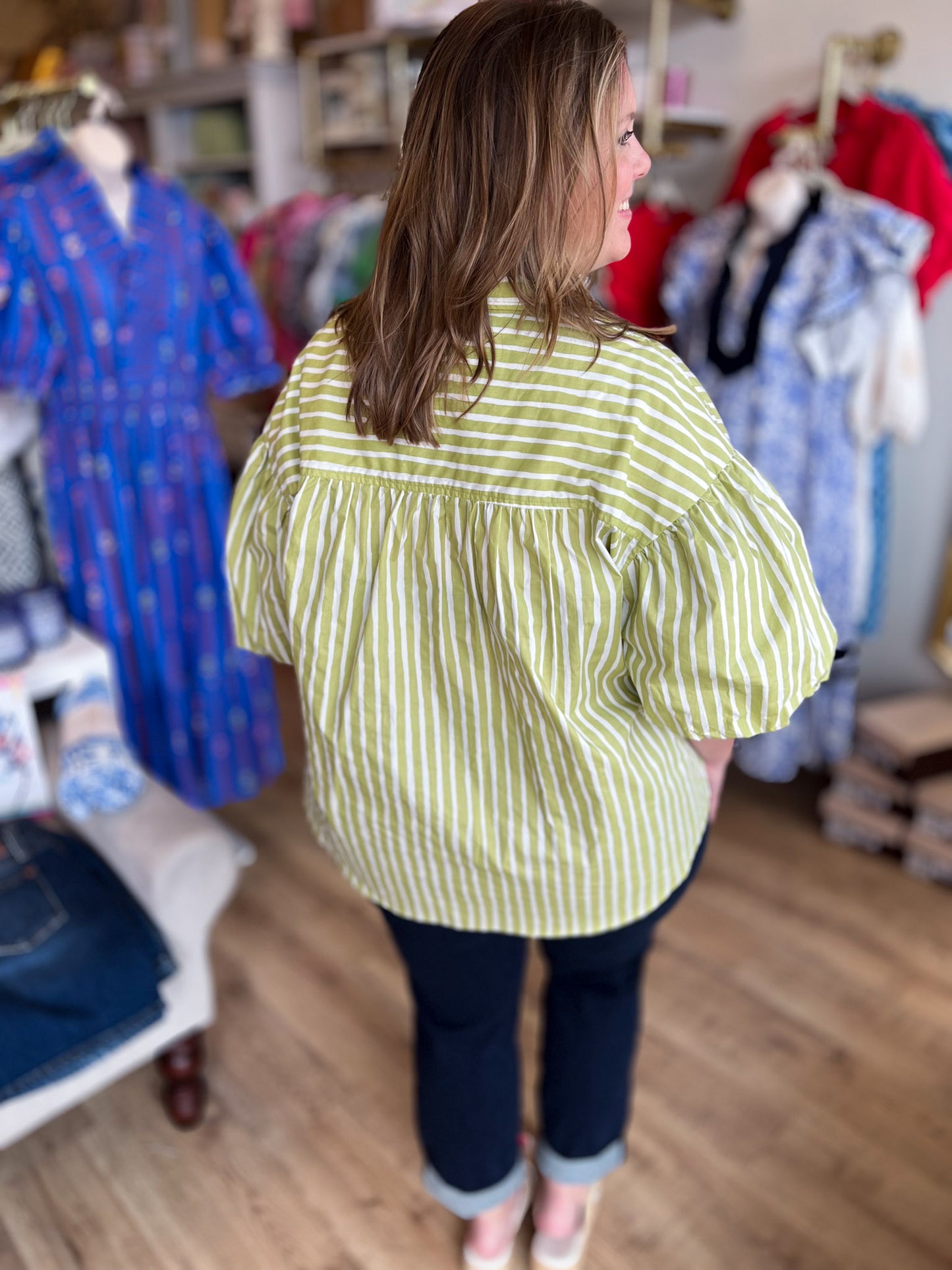 Hey There, Honeydew Plus-Size Green Stripe Top