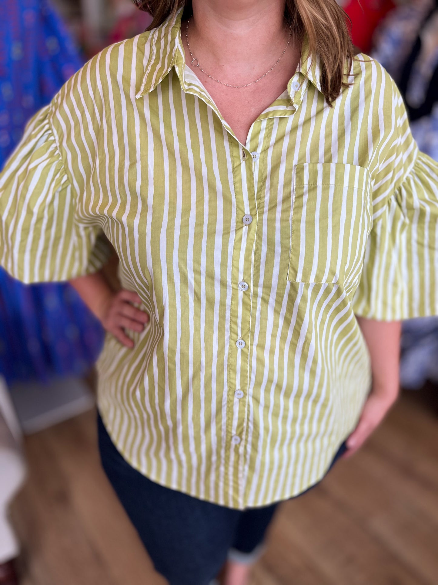 Hey There, Honeydew Plus-Size Green Stripe Top
