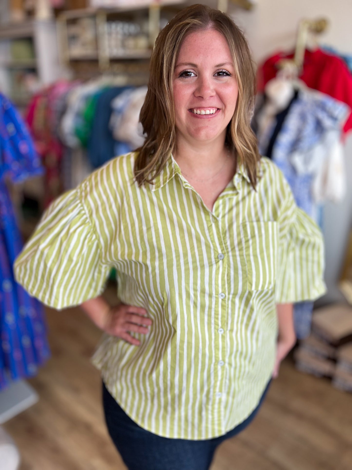 Hey There, Honeydew Plus-Size Green Stripe Top