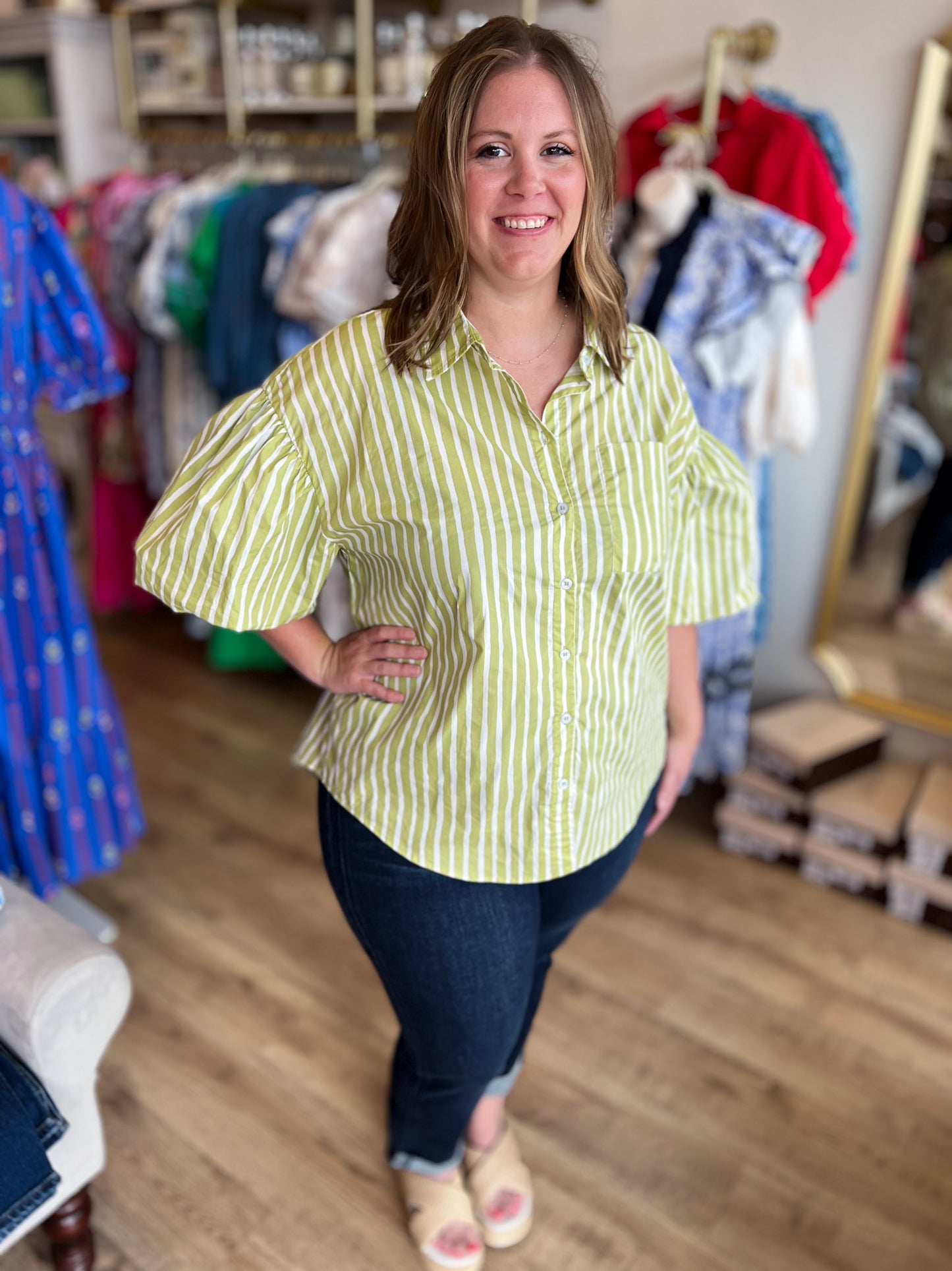 Hey There, Honeydew Plus-Size Green Stripe Top