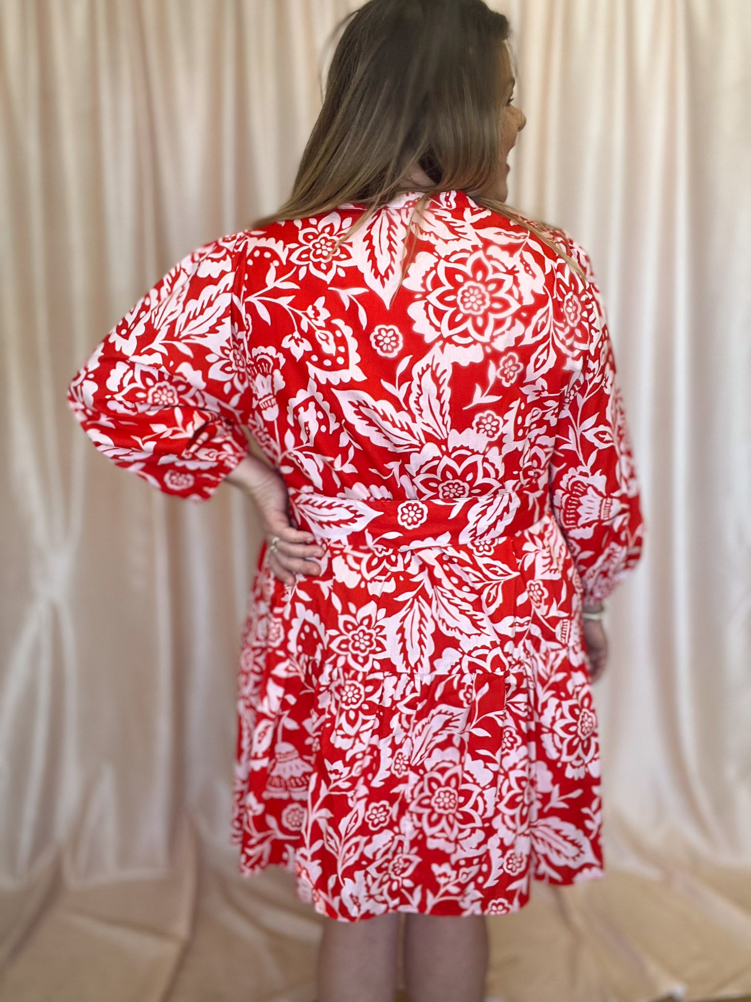 Restocked! Hibiscus Haven Plus-Size Red Floral Dress 2X Restocked! Hibiscus Haven Plus-Size Red Floral Dress 2X