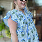 Long Hot Summer Day Curvy Floral Flutter Sleeve Top