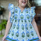 Long Hot Summer Day Curvy Floral Flutter Sleeve Top