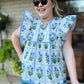 Long Hot Summer Day Curvy Floral Flutter Sleeve Top