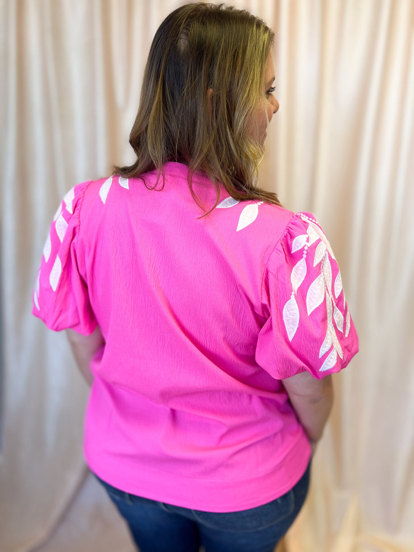 Neon & Nonsense Curvy Bright Pink Embroidered Top