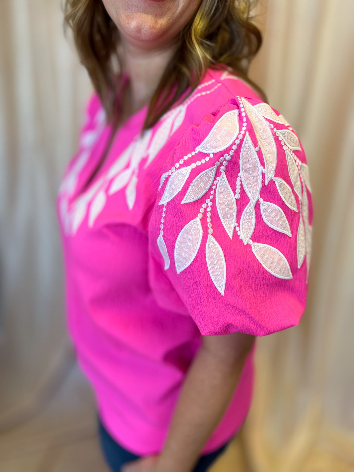 Neon & Nonsense Curvy Bright Pink Embroidered Top