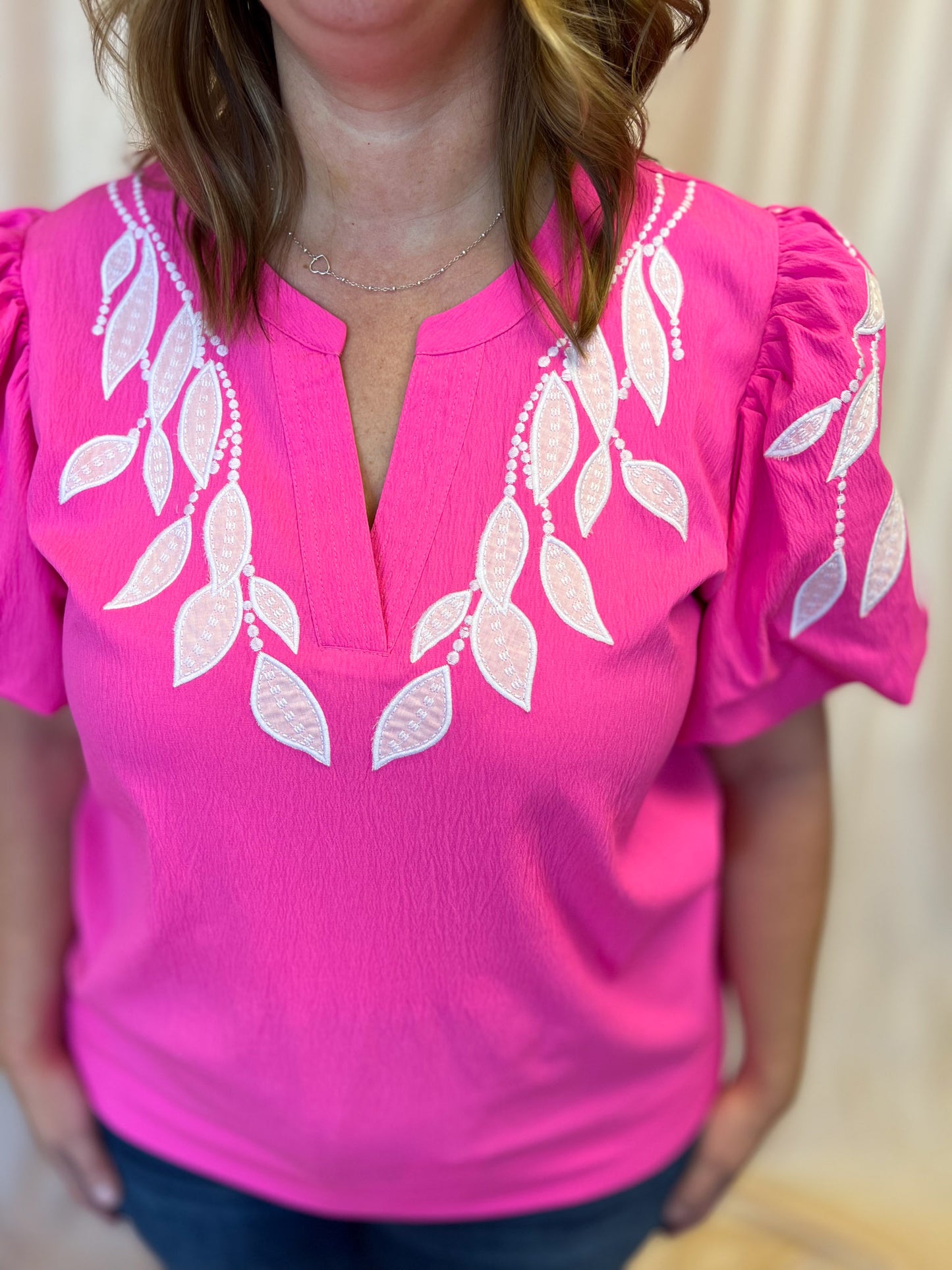 Neon & Nonsense Curvy Bright Pink Embroidered Top