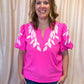 Neon & Nonsense Curvy Bright Pink Embroidered Top