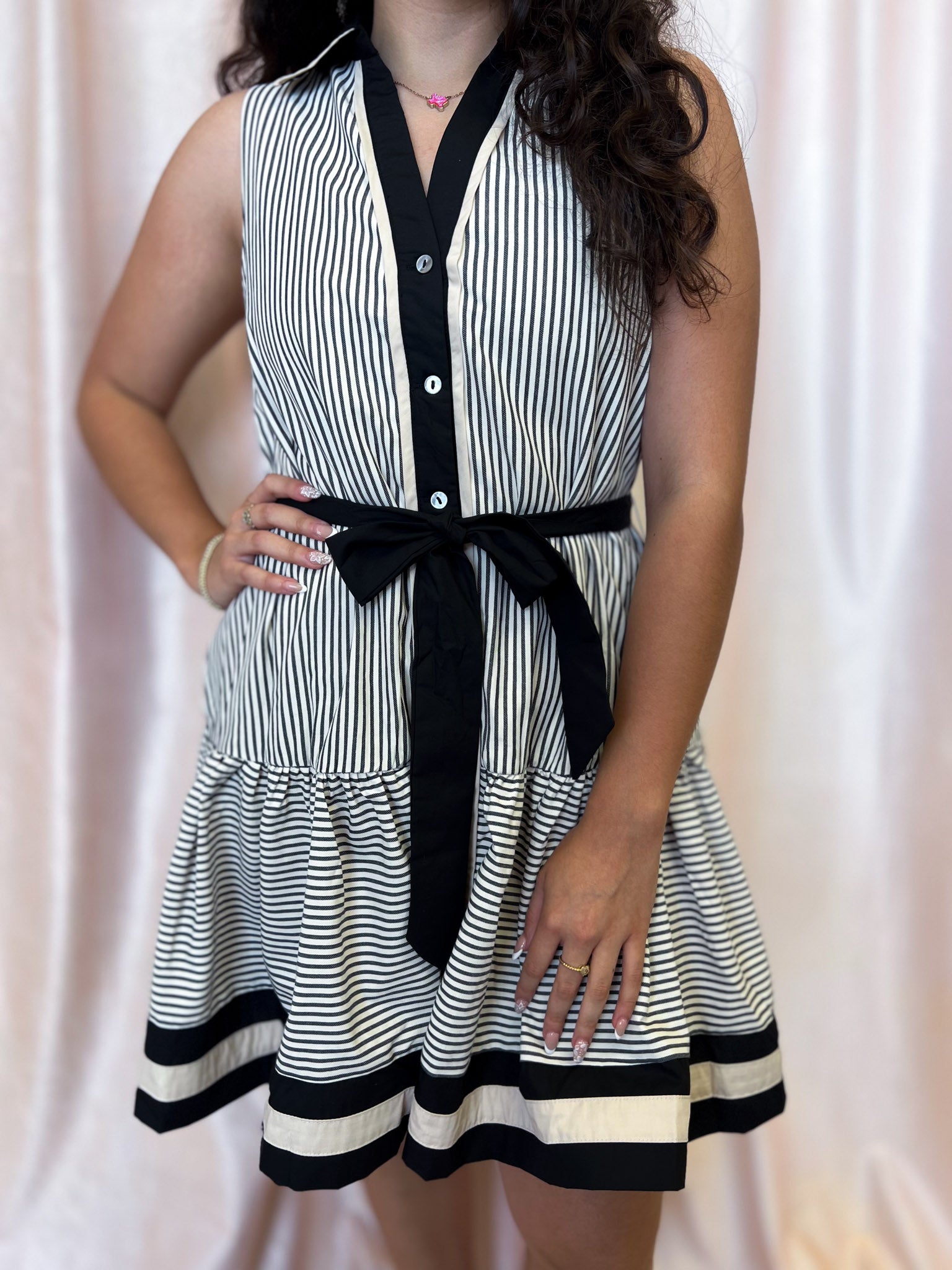 Prim & Proper Black and Cream Mini Dress