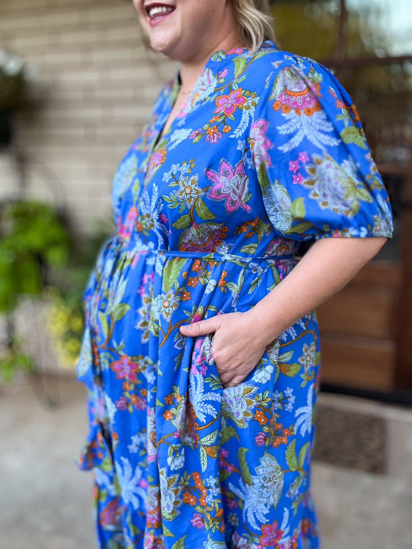 Sunlit Florals Plus-Size Button Down Midi Dress