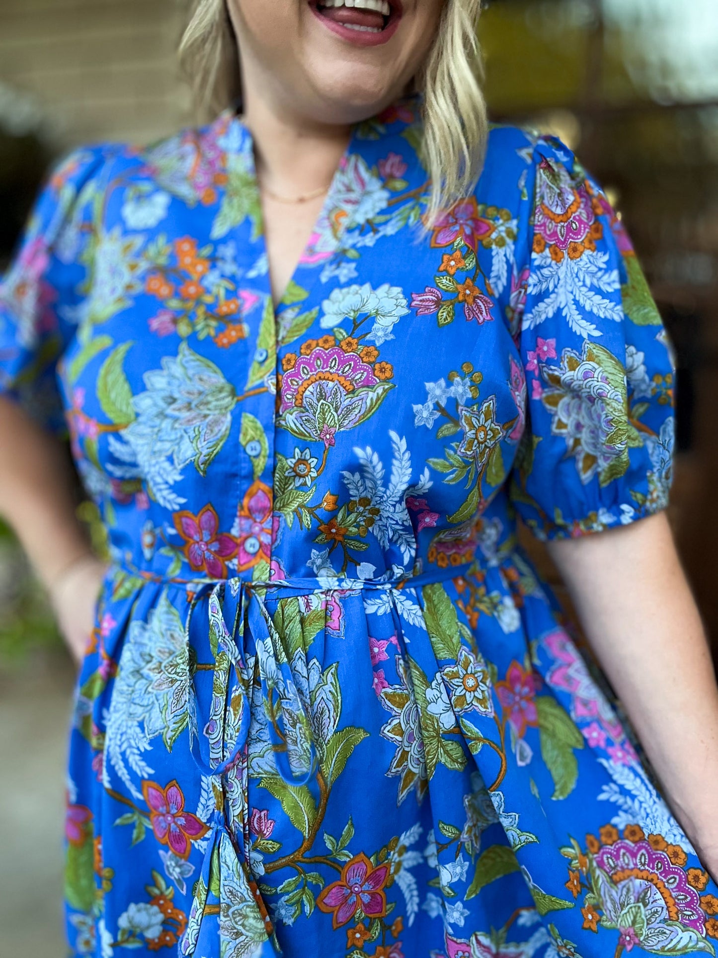 Sunlit Florals Plus-Size Button Down Midi Dress