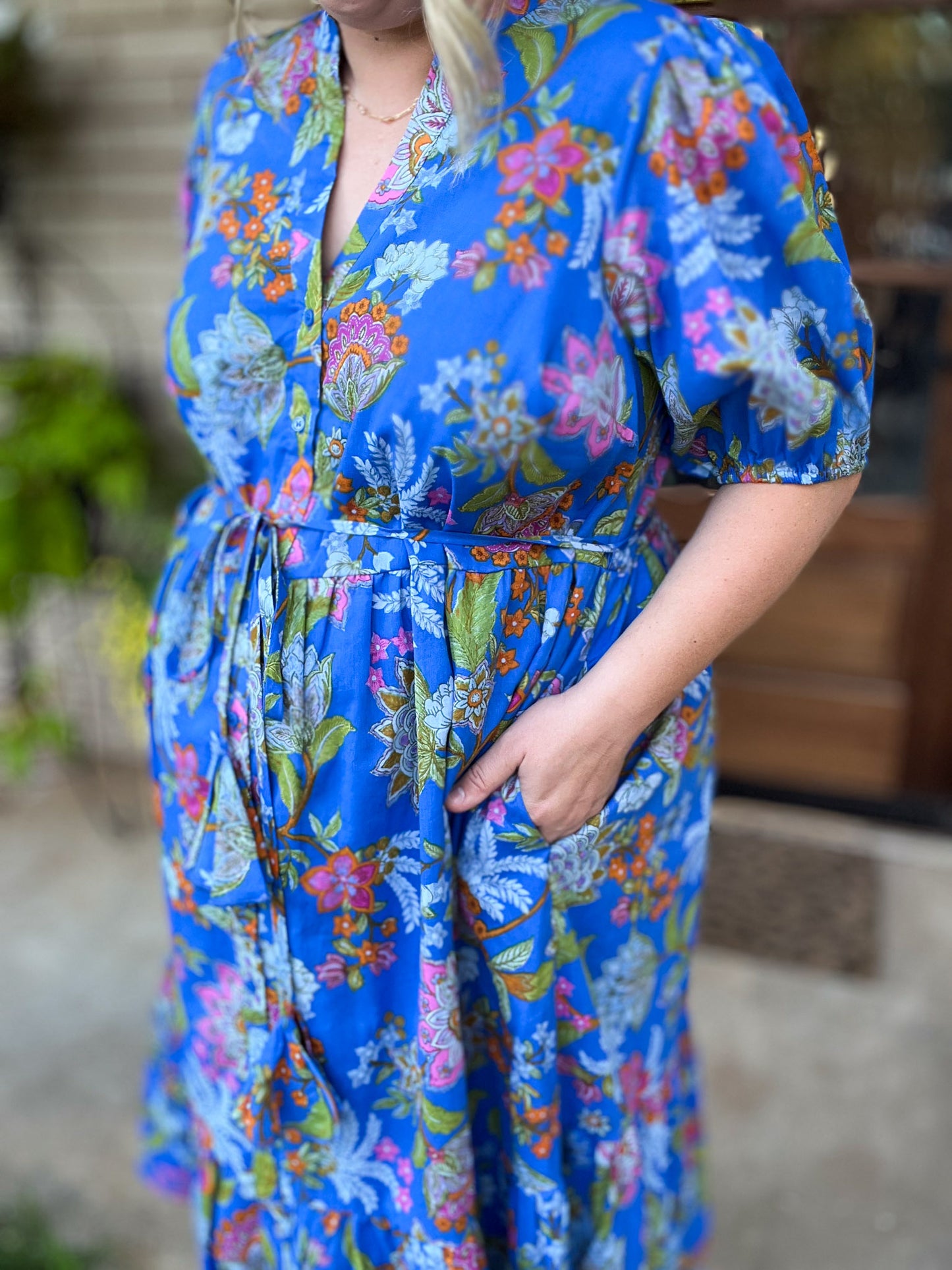 Sunlit Florals Plus-Size Button Down Midi Dress