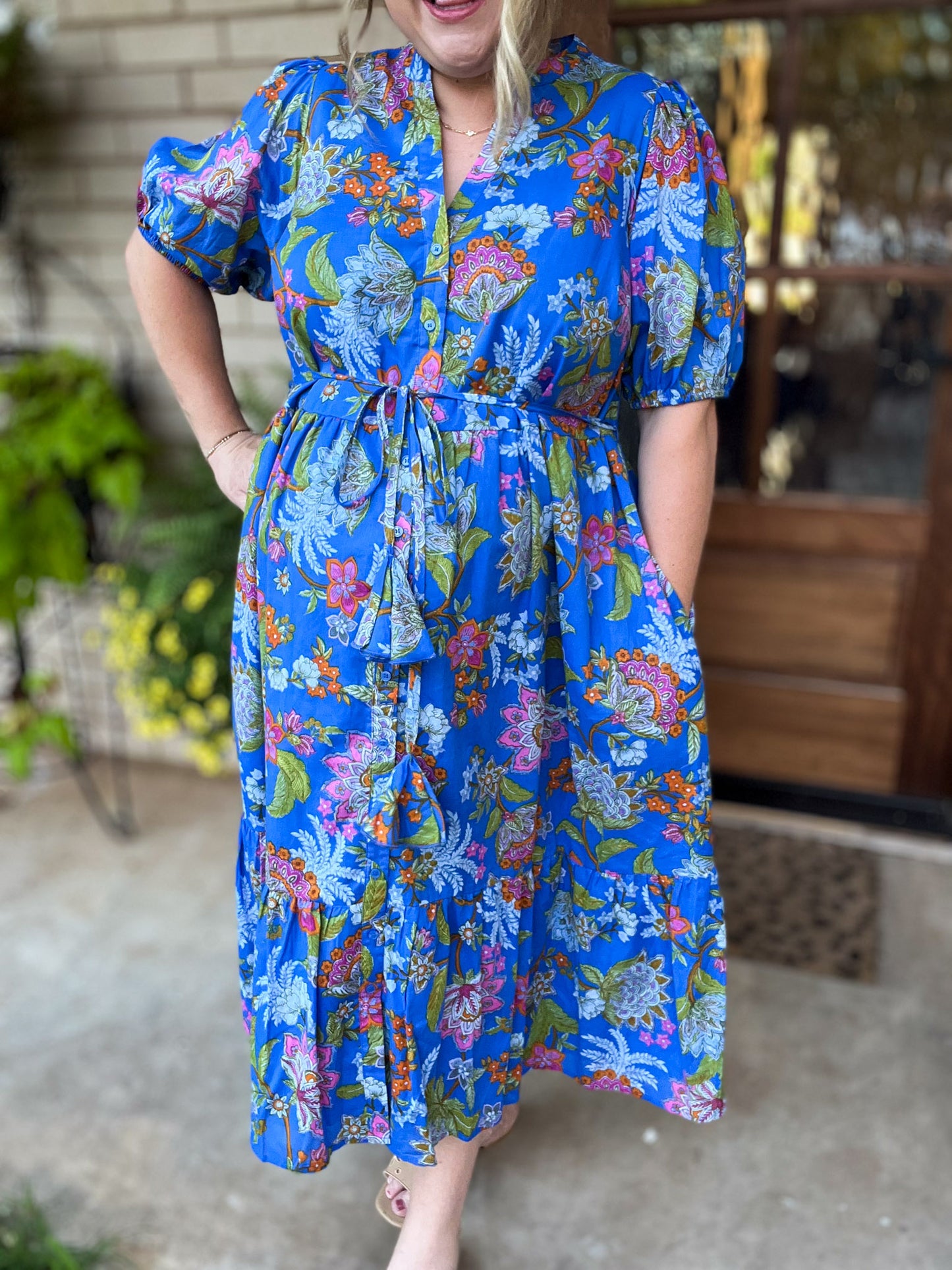 Sunlit Florals Plus-Size Button Down Midi Dress