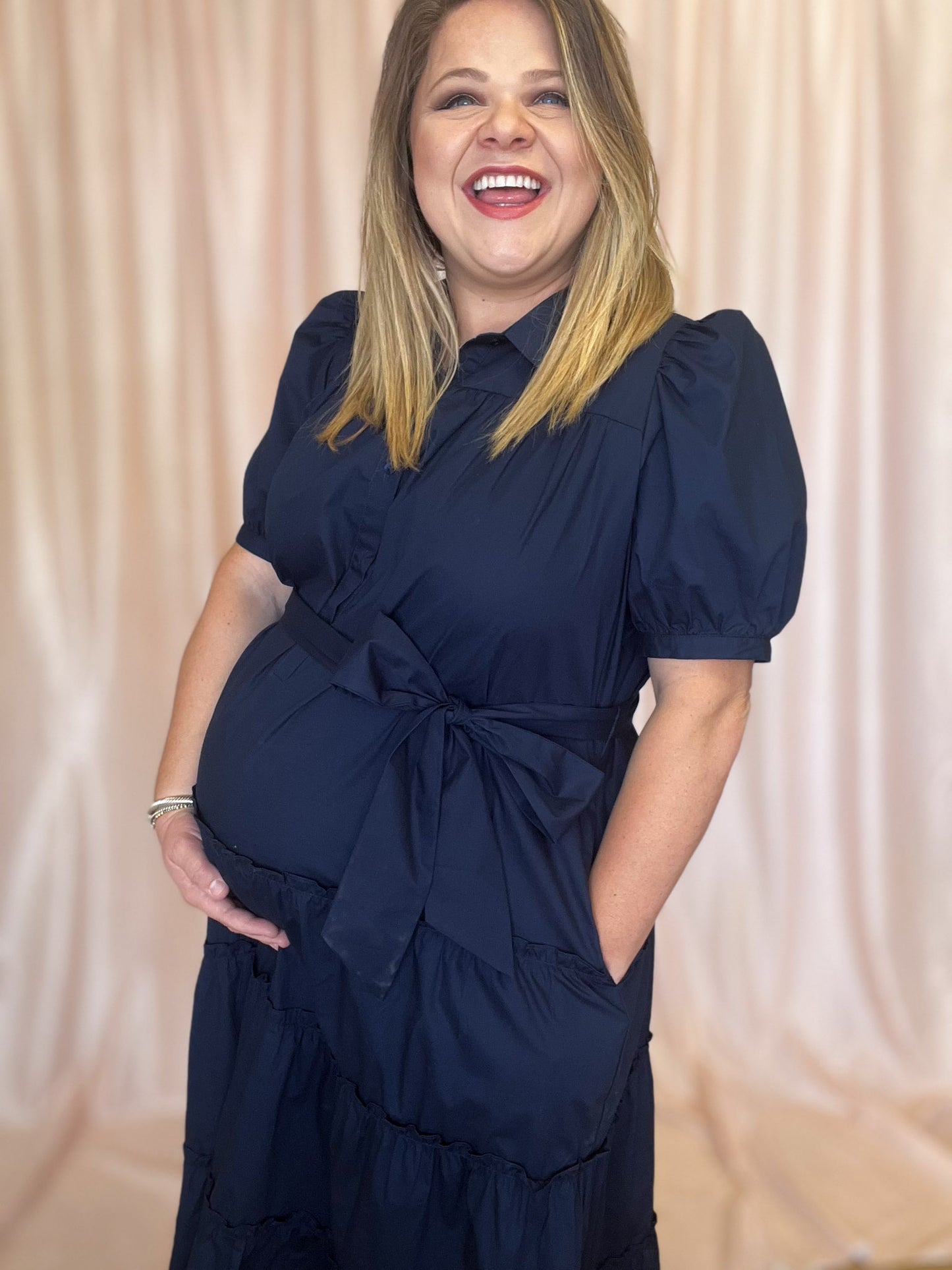 The Maine Event Plus-Size Navy Tiered Midi Dress