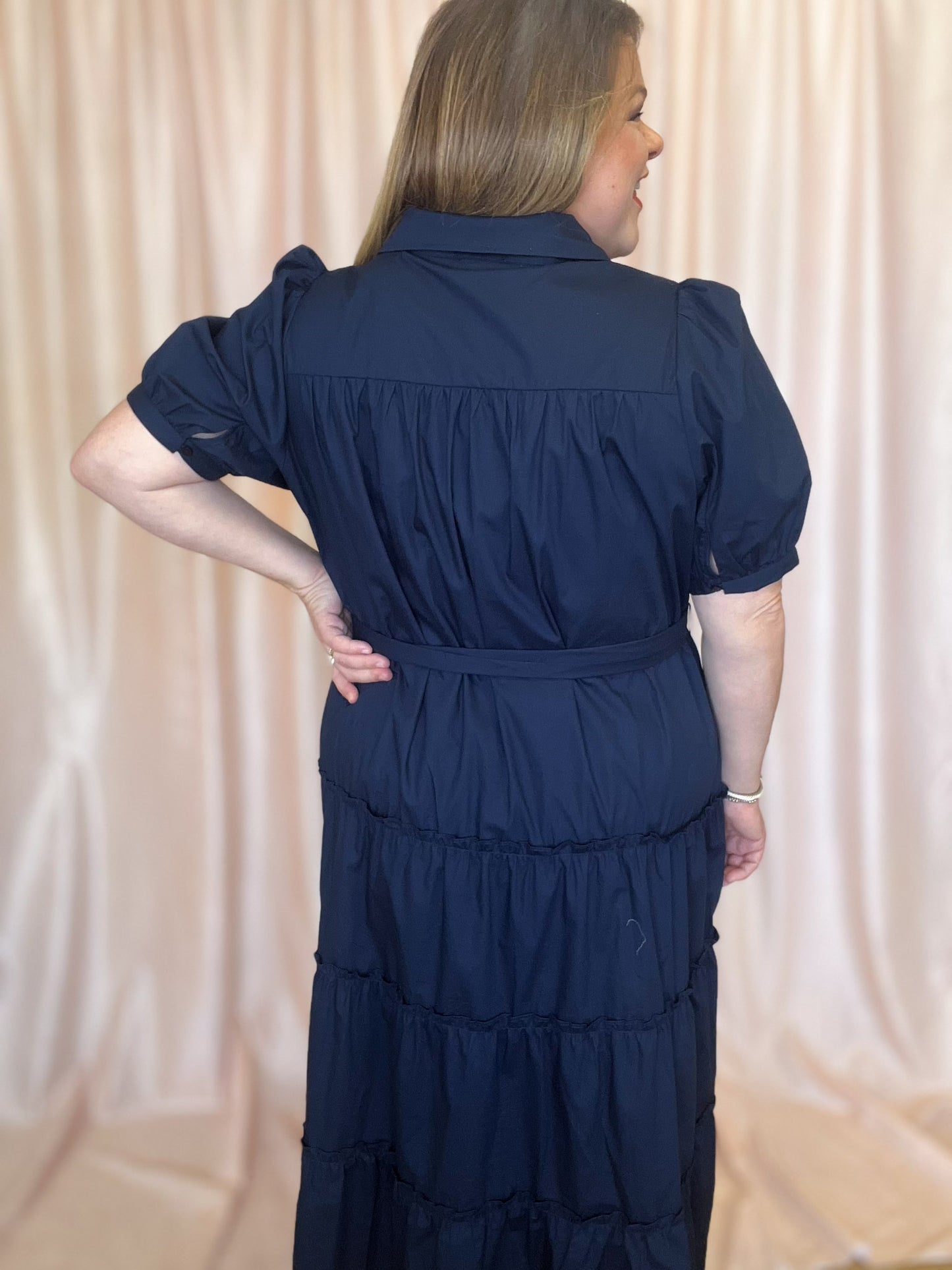 The Maine Event Plus-Size Navy Tiered Midi Dress