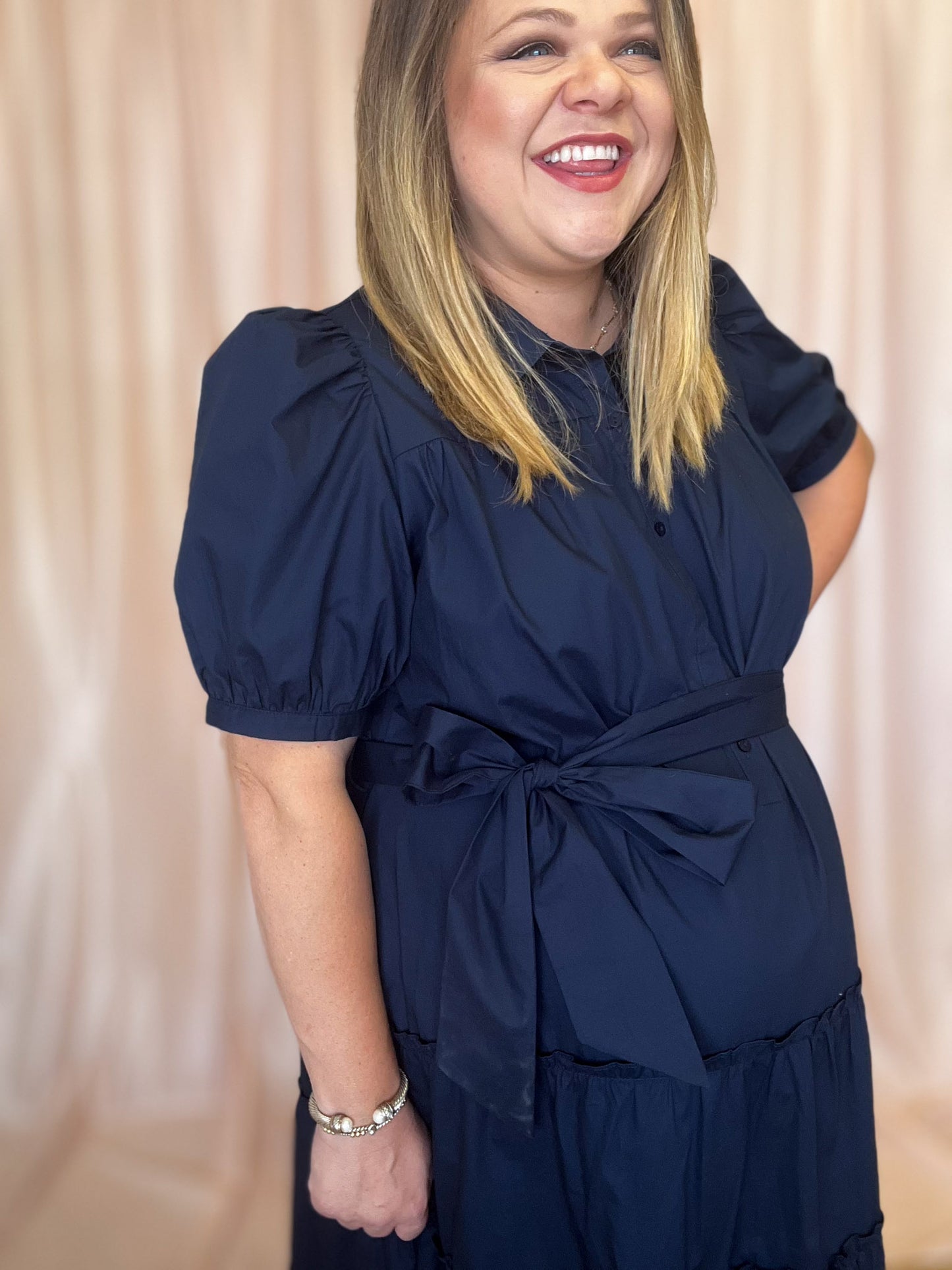 The Maine Event Plus-Size Navy Tiered Midi Dress