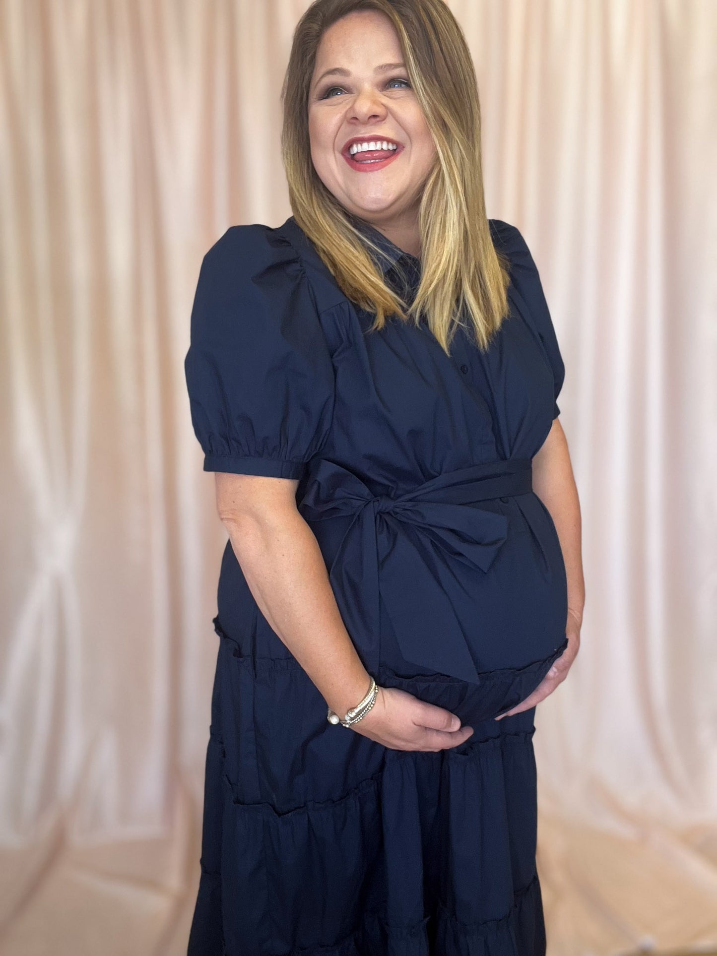 The Maine Event Plus-Size Navy Tiered Midi Dress