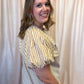 Timeless in Tan Plus-Size Beige Stripe Button Top