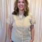Timeless in Tan Plus-Size Beige Stripe Button Top