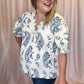 Water's Edge Curvy Dusty Blue Damask Top