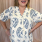 Water's Edge Curvy Dusty Blue Damask Top