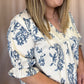 Water's Edge Curvy Dusty Blue Damask Top