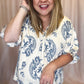 Water's Edge Curvy Dusty Blue Damask Top