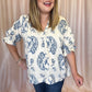 Water's Edge Curvy Dusty Blue Damask Top