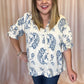 Water's Edge Curvy Dusty Blue Damask Top