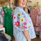 "Life's a Picnic" Plus-Size Gingham Floral Sleeve Top