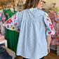 "Life's a Picnic" Plus-Size Gingham Floral Sleeve Top