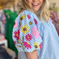 "Life's a Picnic" Plus-Size Gingham Floral Sleeve Top