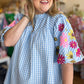 "Life's a Picnic" Plus-Size Gingham Floral Sleeve Top
