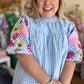 "Life's a Picnic" Plus-Size Gingham Floral Sleeve Top