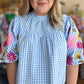 "Life's a Picnic" Plus-Size Gingham Floral Sleeve Top