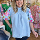 "Life's a Picnic" Plus-Size Gingham Floral Sleeve Top
