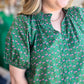 "Dainty Delights" Plus-Size Green & Pink Daisy Top
