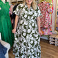 "Morning Glory Glamour" Plus-Size Olive Green Floral Midi Dress